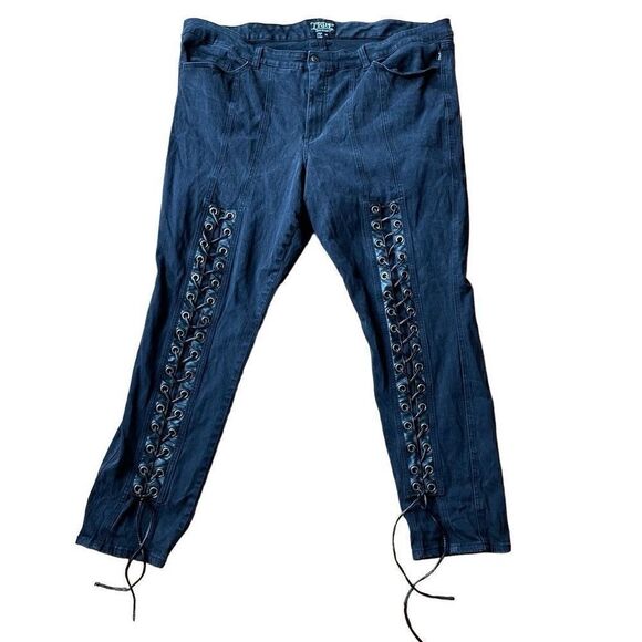 Vtg Tripp NYC Daang Goodman Jeans Womens 26 Black Punk Faux Leather Lace Up Pant - Picture 1 of 13